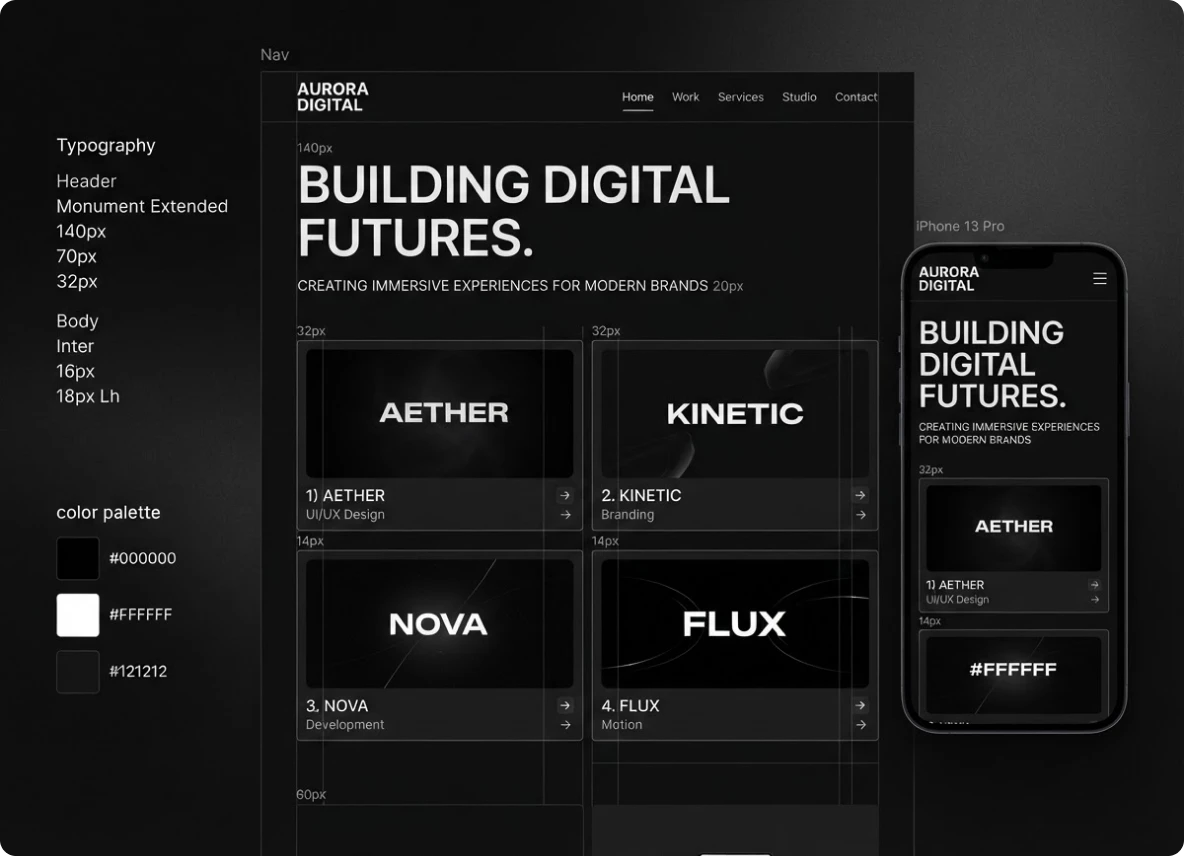 Превью проекта: веб-дизайн и UI/UX для Velora aurora prod.